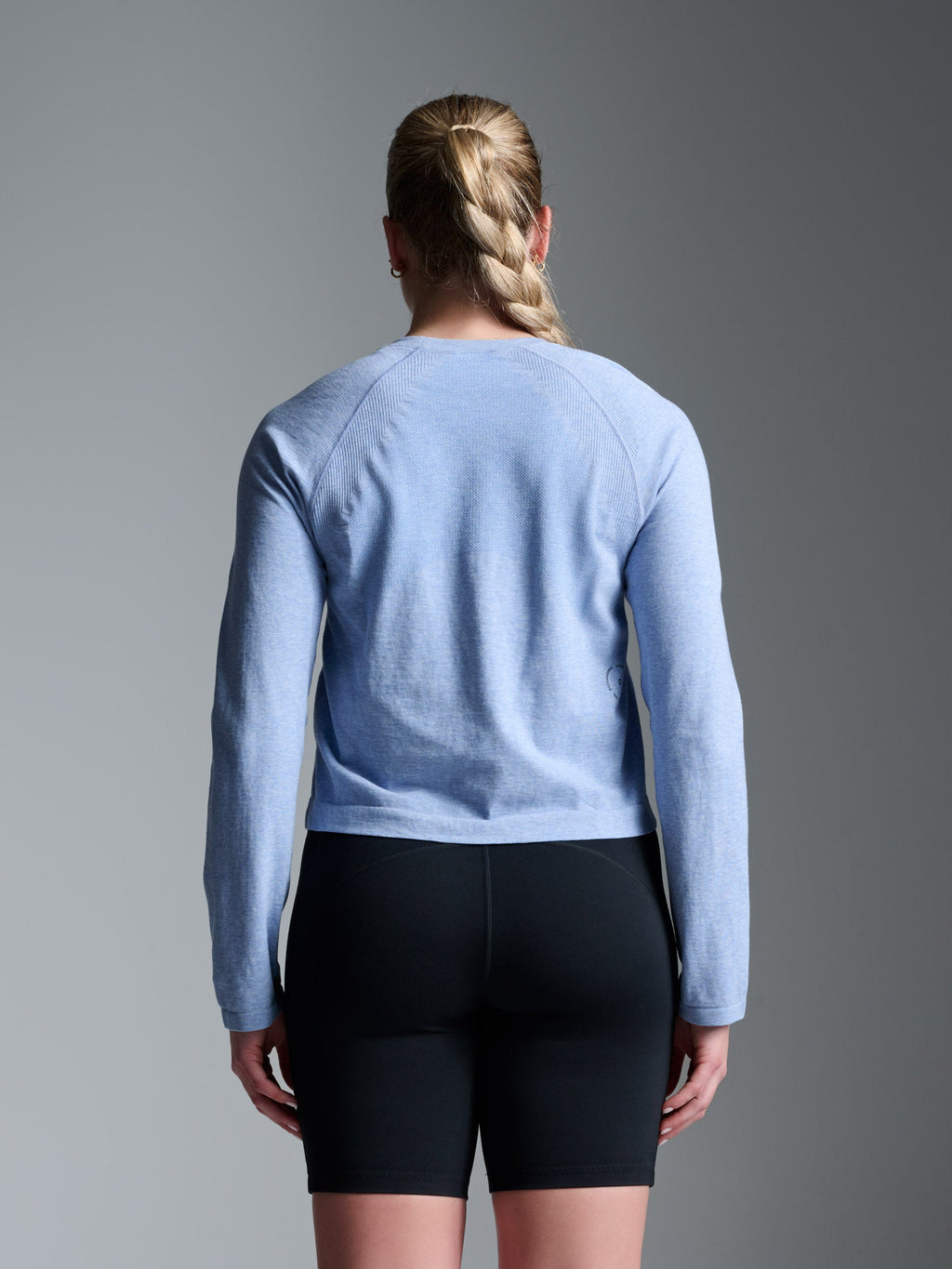 HERE TODAY MELANGE Cropped Long Sleeve Tee Blue Marl