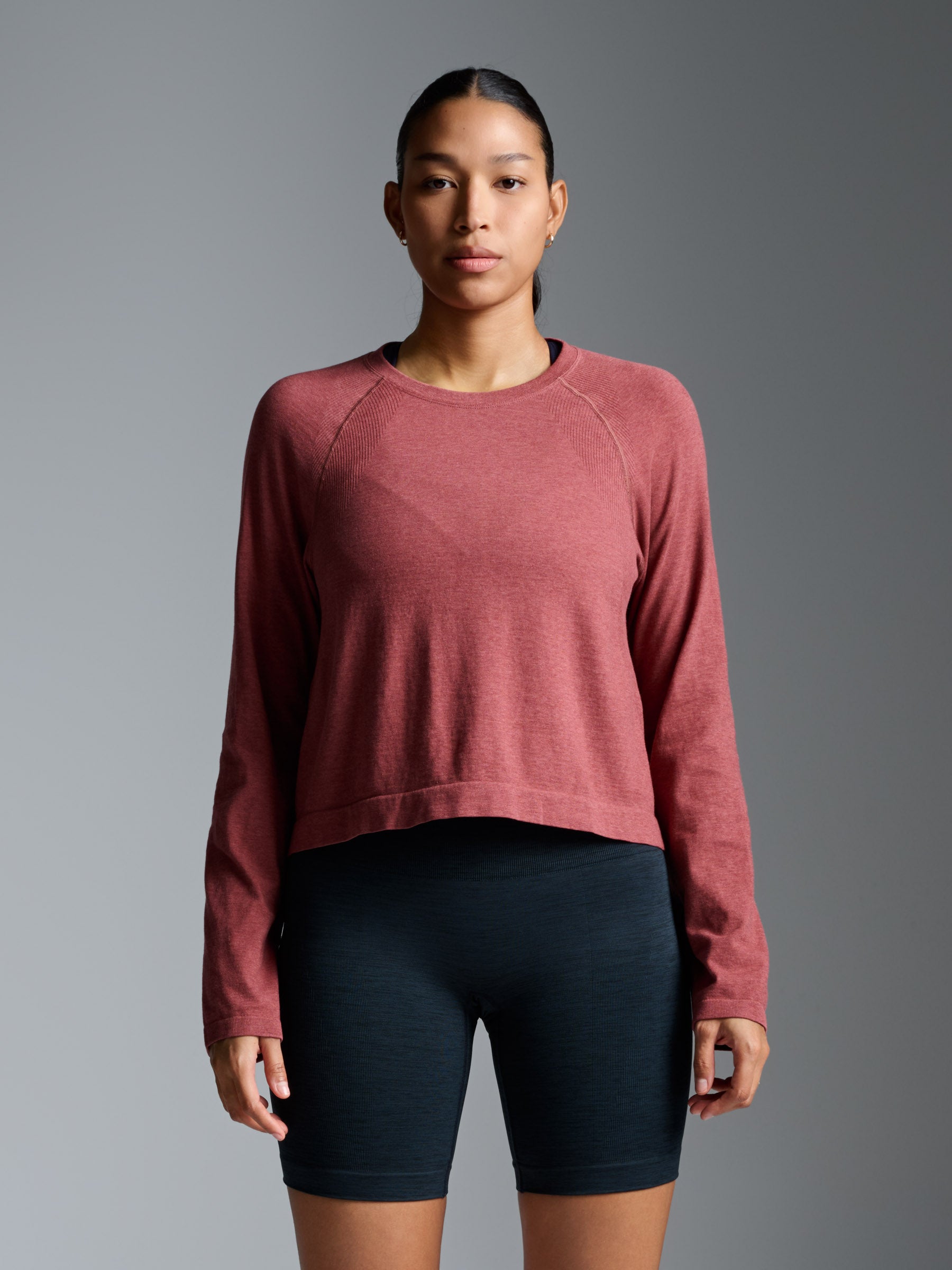 HERE TODAY MELANGE Cropped Long Sleeve Tee Earth Marl