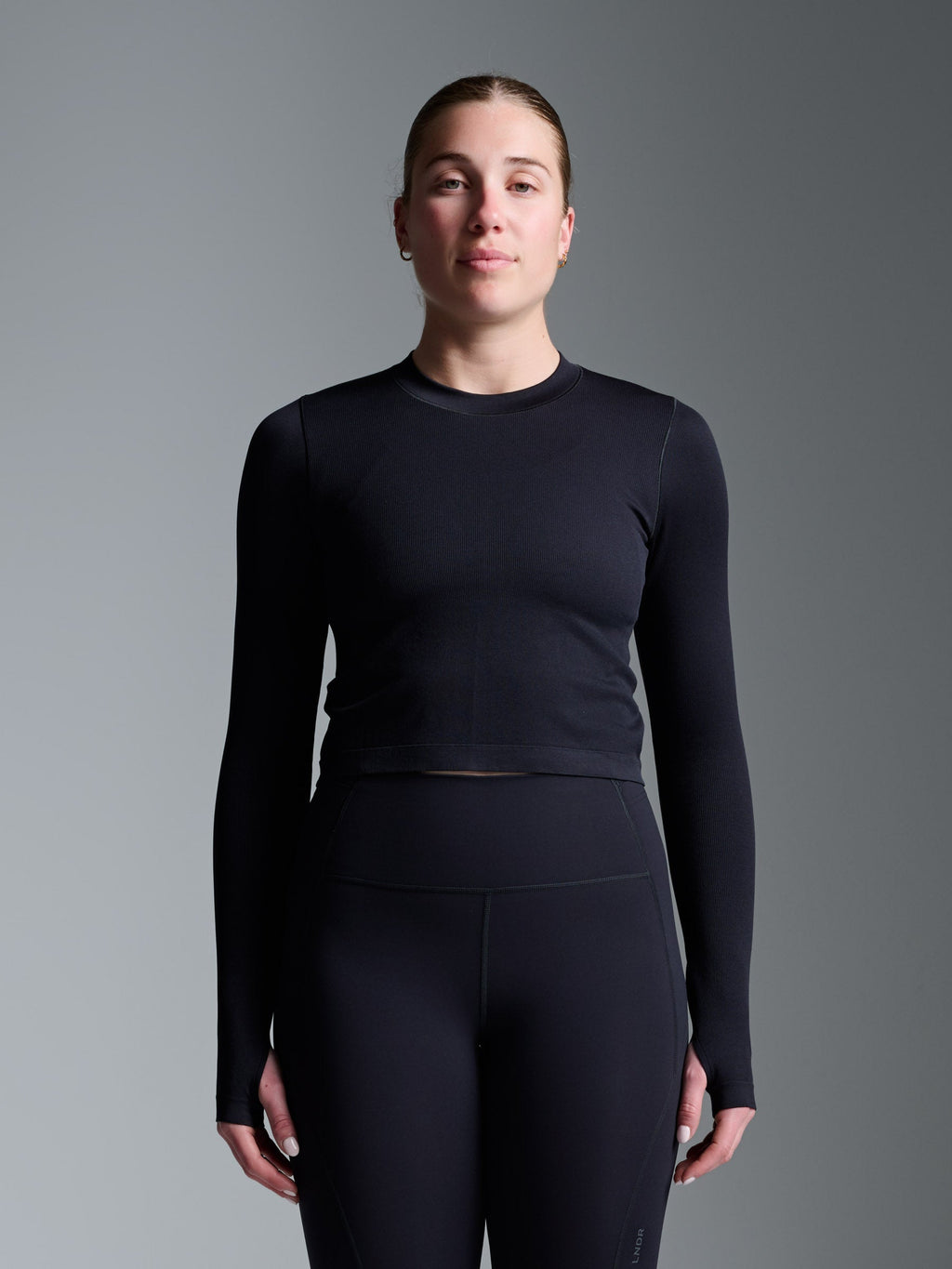 POWER CROP Long Sleeve Top Black