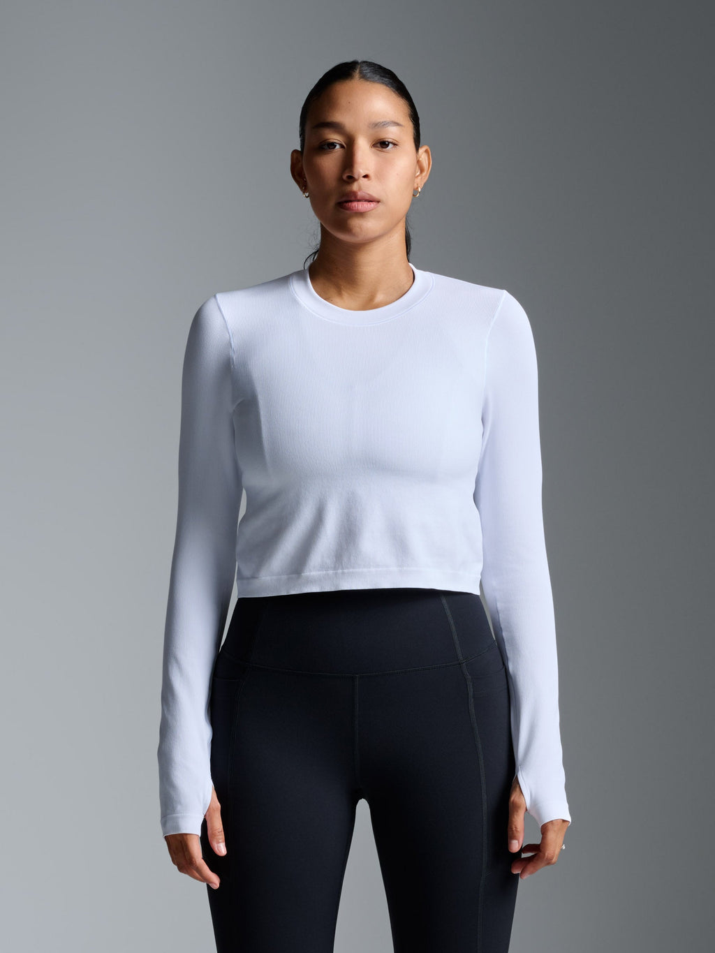 POWER CROP Long Sleeve Top White